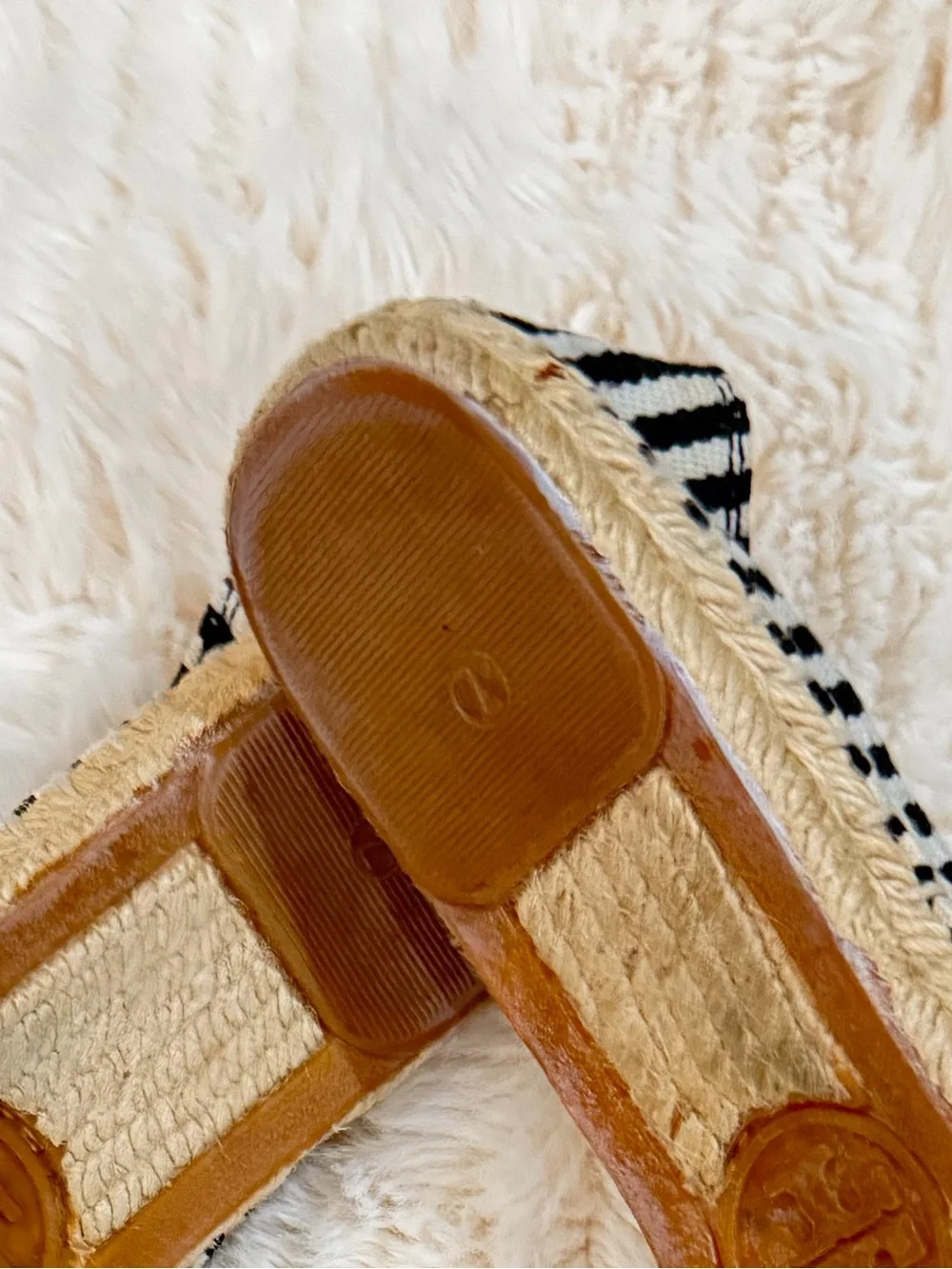 Tory Burch Black & White Striped Espadrille Flats